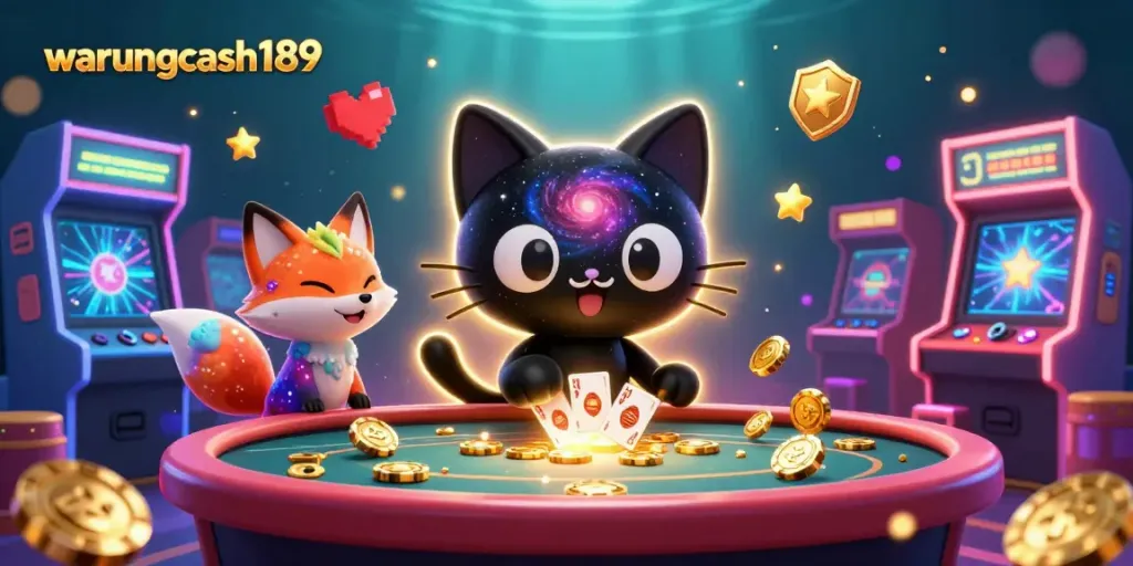 Engage in thrilling gameplay with warungcash189 at a cosmic casino featuring vibrant characters and game elements.
