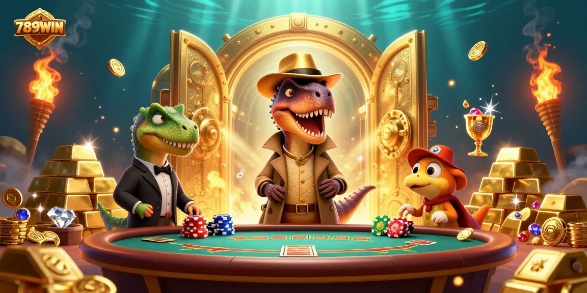Join the vibrant world of 789WIN as a velociraptor card counter tries to outsmart the stegosaurus pit boss at a blackjack table!