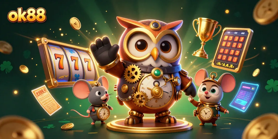 Experience thrilling jackpots with ok88’s vibrant 3D casino scene featuring unique characters and elements.