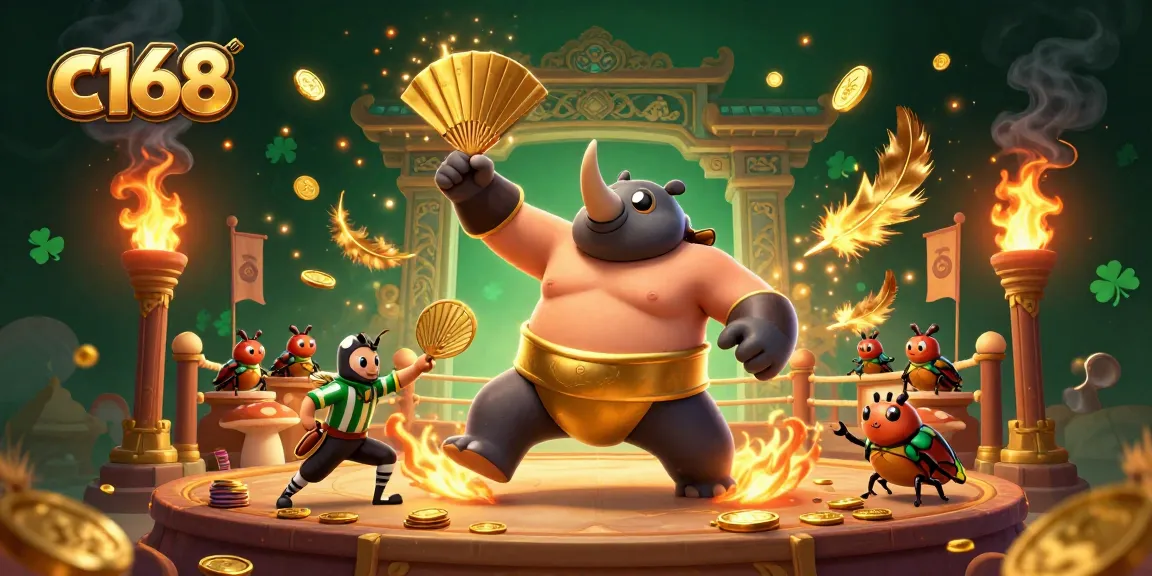 Experience vibrant gaming action with c168 as a rhinoceros beetle champion showcases epic gameplay.