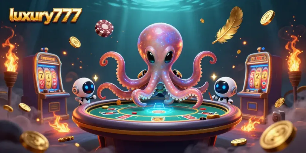 Experience the thrill of luxury777 gaming with an alien octopus at a poker table