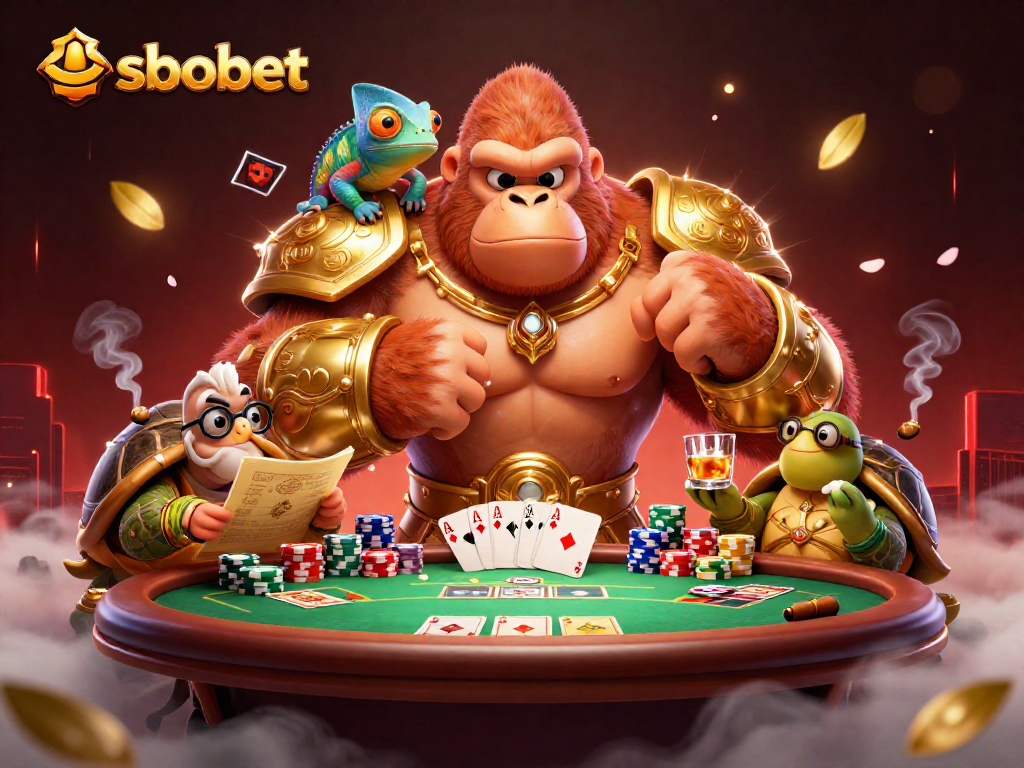 SBOBET showcases thrilling 3D gaming with vibrant characters and dynamic casino elements in an energetic scene.