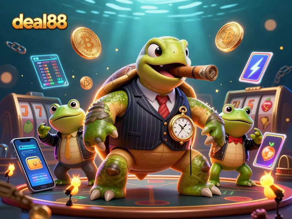 Spin and win with deal88 in a vibrant casino scene featuring playful 3D characters and exciting game elements.