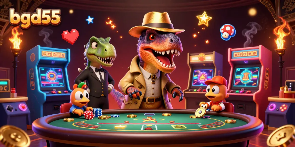 Engage with bgd55 at an exciting blackjack table surrounded by vibrant casino elements and characters.