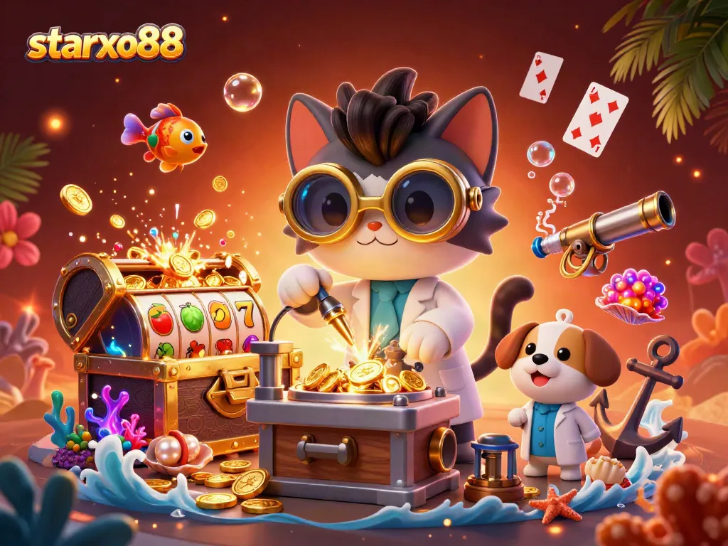Experience winning spins at starxo88 with vibrant slots, gold coins, and animated treasures.
