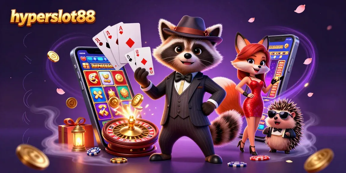 Experience the excitement of hyperslot88 with immersive 3D characters enjoying jackpot games and vibrant casino elements.