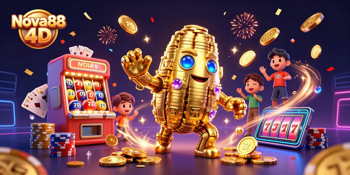 Experience the thrilling action of Nova88 4D with our vibrant and colorful lottery game illustration.