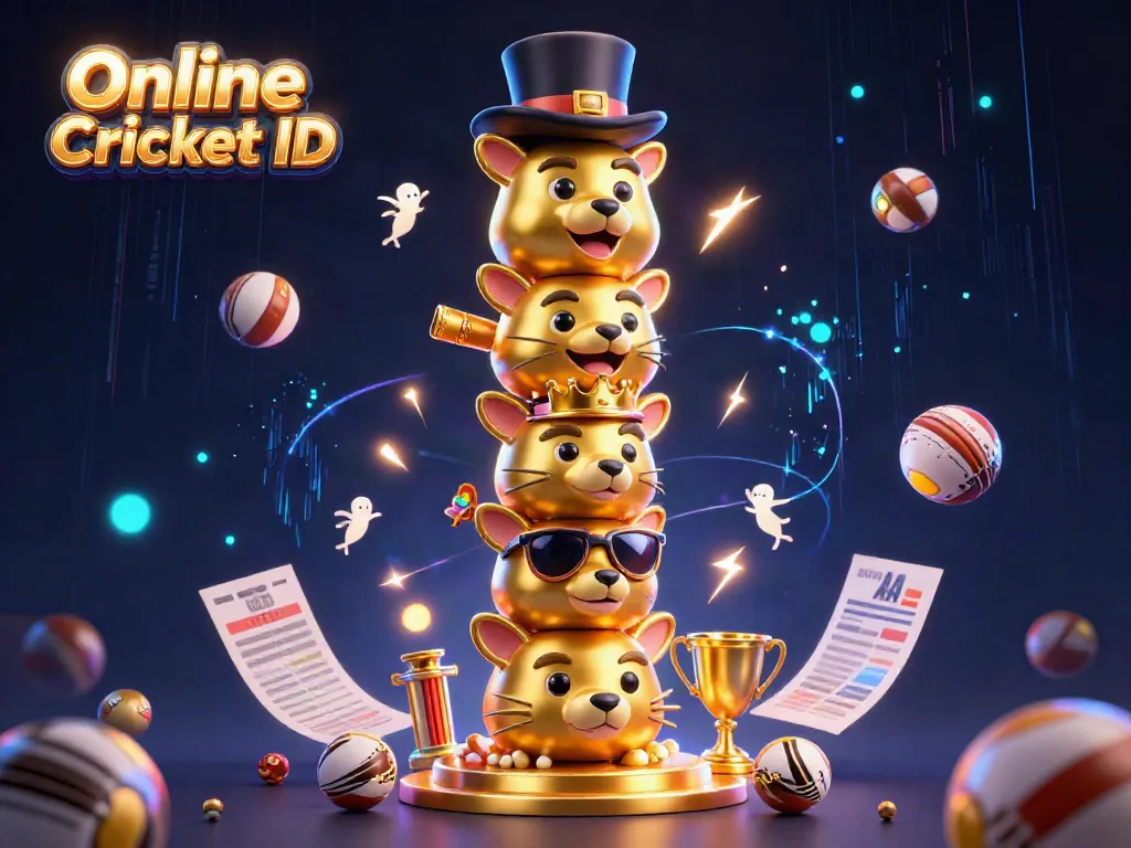 Engage in thrilling betting with the Online Cricket ID featuring cricket balls and animated totems in a vibrant scene.