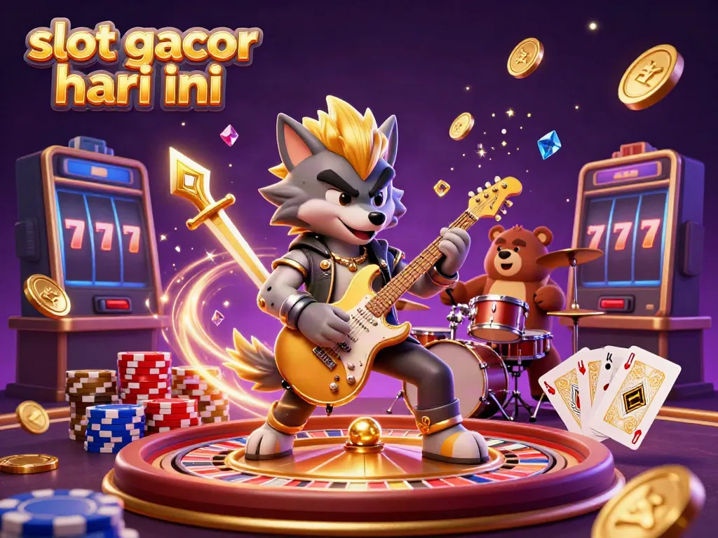 Visualisasi grafis mengesankan slot gacor hari ini dengan karakter menyerang di panggung kasino.