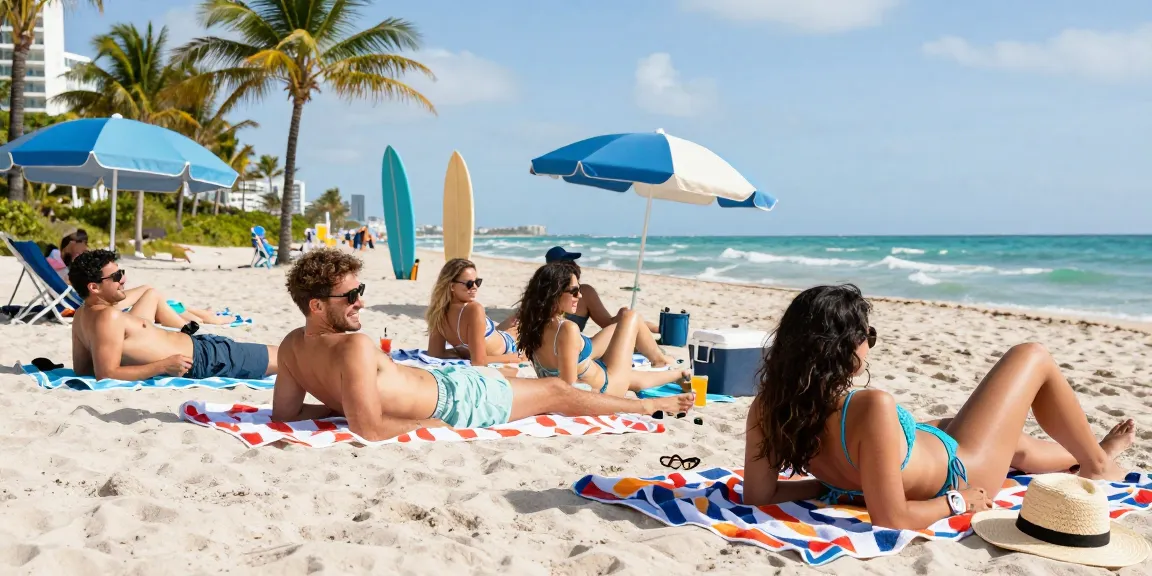 Seperangkat teman bercengkerama di pantai Miami, menikmati cuaca cerah di https://miami4d.com/ dengan suasana relaksasi dan kebahagiaan.