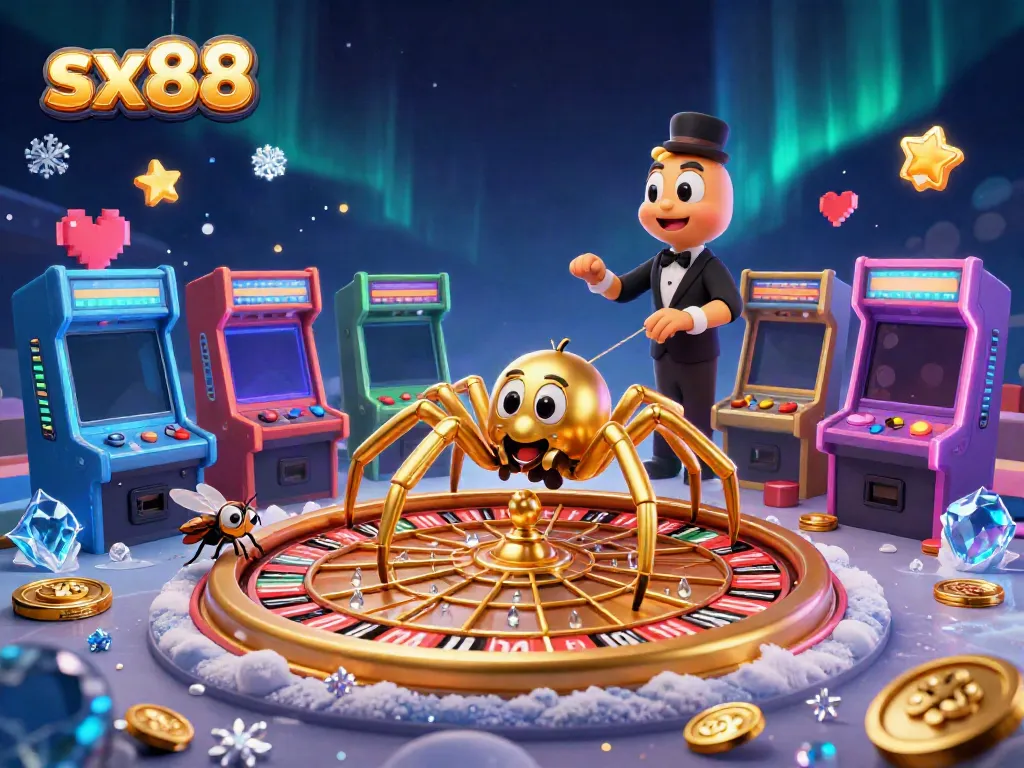 Experience thrilling gameplay with sx88's vibrant casino scene featuring a spider croupier and lively game elements.