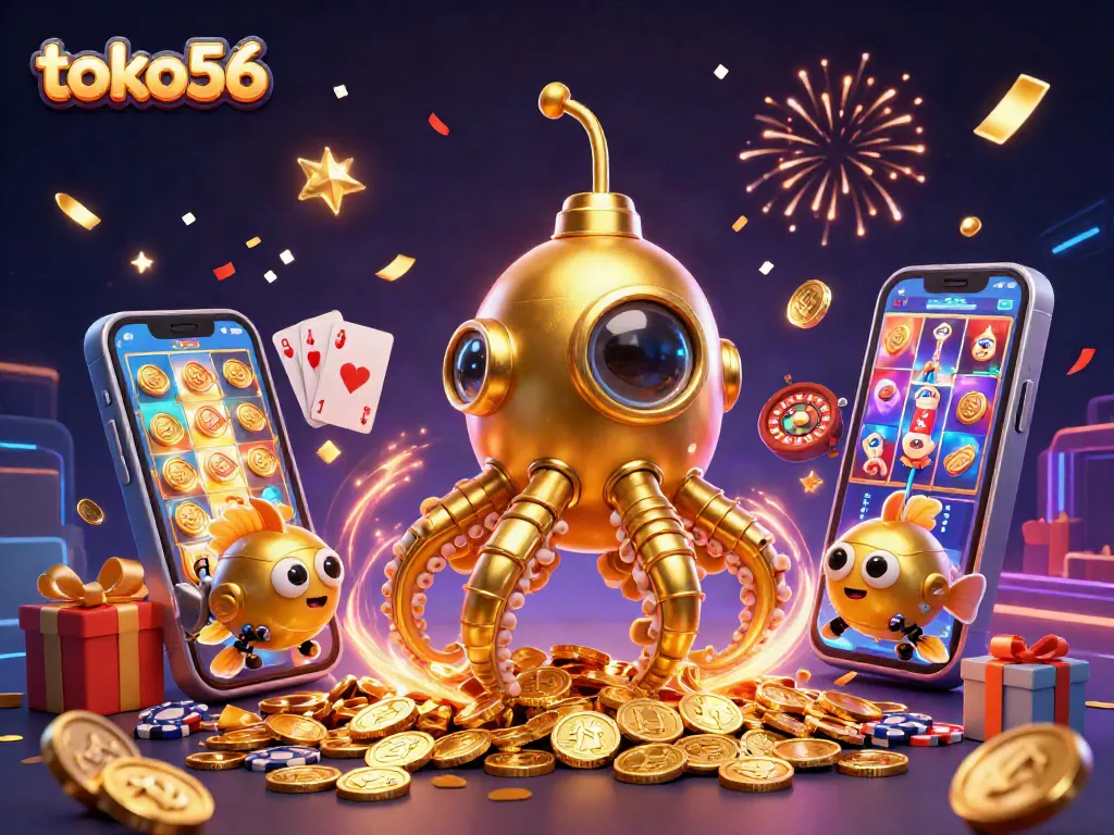 mainan judi terkini di toko56, kraken 3D mengeluarkan koin emas sambil berpesta di kasino