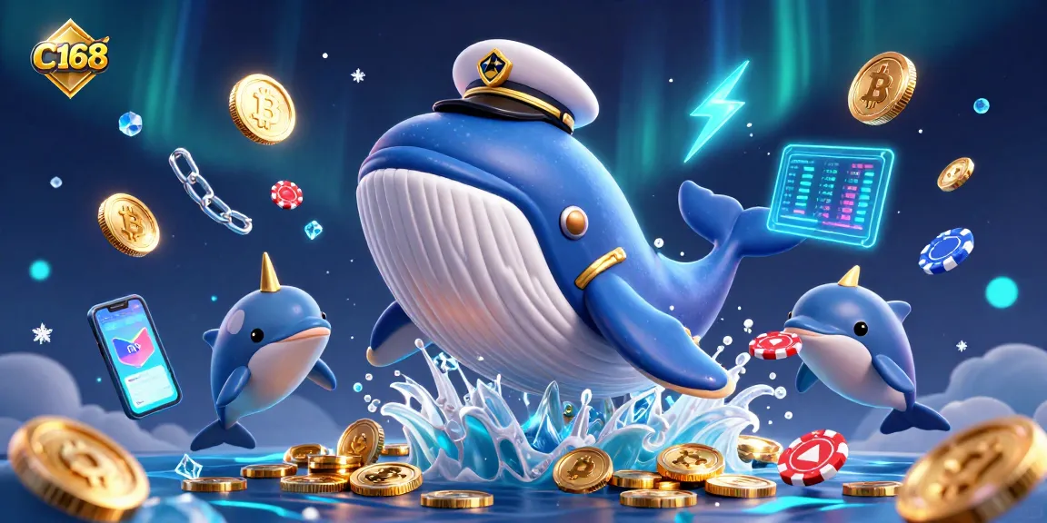 Experience C168's vibrant gaming with a whale, narwhal, and dolphins in this captivating scene.