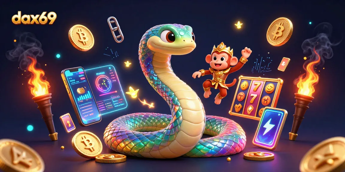 Serunya bermain slot di dax69 dengan gambar naga pelangi dan koin kripto berkilau.