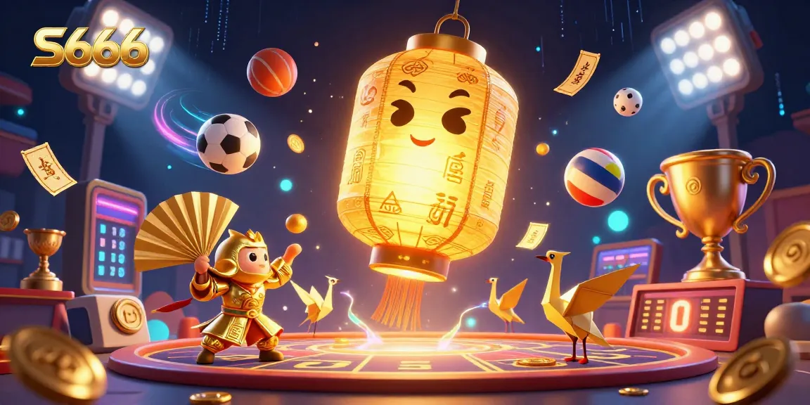Experience the thrill of S666 with golden lantern spirits illuminating action-packed casino elements.