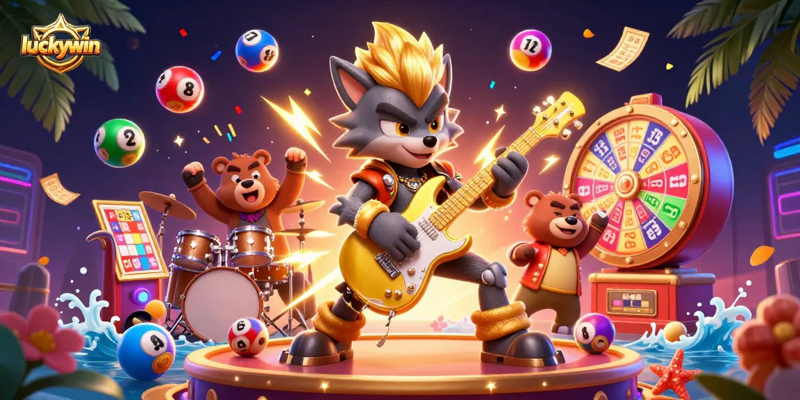 Experience luckywin with the exciting 3D cartoon scene of vibrant casino action.