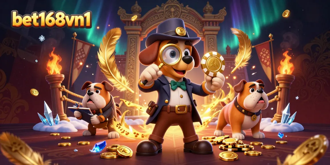 Engage with bet168vn1 by examining poker chips as a detective dog duo uncovers hidden treasures in a vibrant casino.