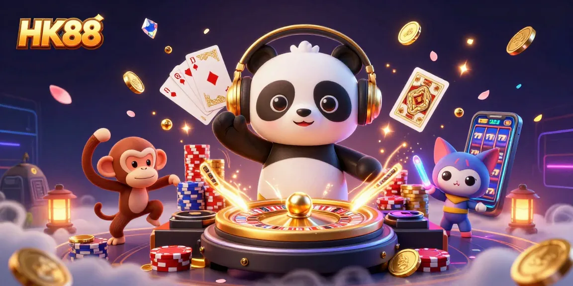 Experience the excitement of HK88 with vibrant casino elements and energetic characters in a dynamic scene.