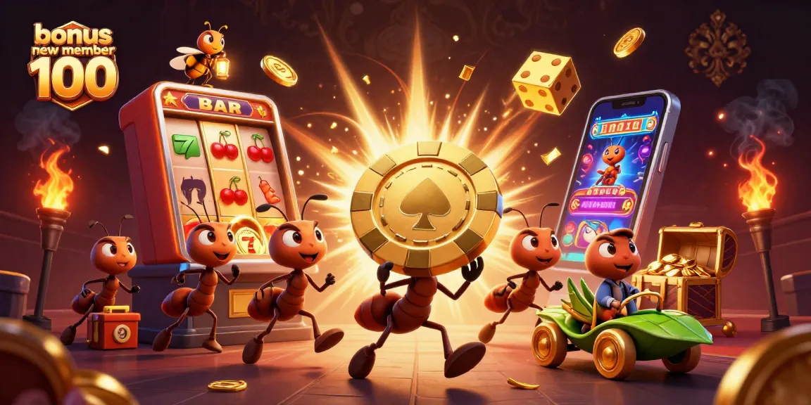 Engage in fun gameplay with bonus new member 100, as ants orchestrate a heist amid a jackpot explosion.