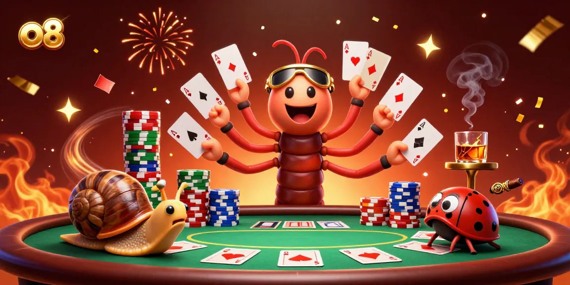 Experience thrilling action at o8 casino with a millipede dealer, massive chips, and dynamic poker gameplay.