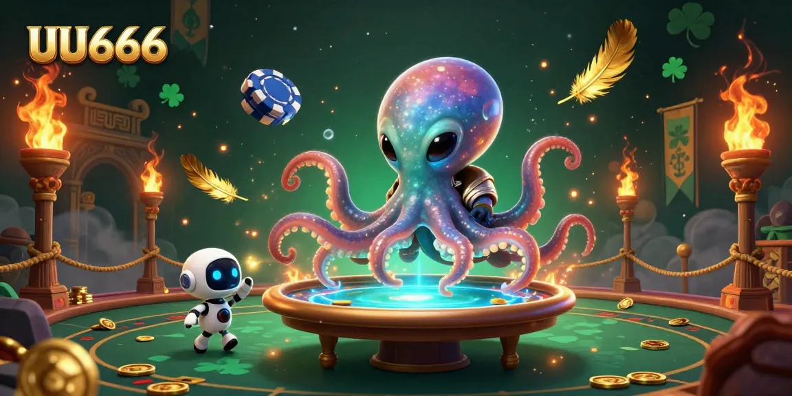 Engage with the thrilling universe of UU666 at a holographic poker table surrounded by vibrant casino elements.