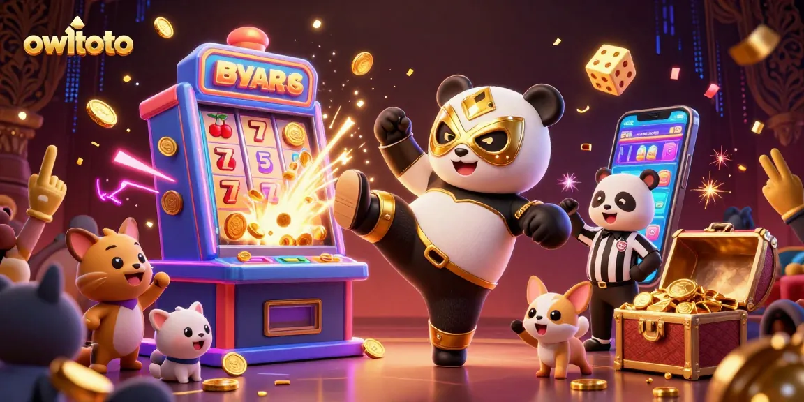 Engage in thrilling casino excitement with owltoto at a vibrant 3D wrestling match scene.