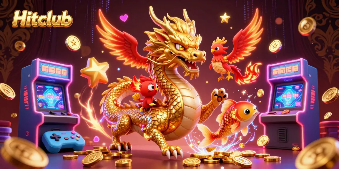 Experience fortune and fun at Hitclub with vibrant casino elements and mythical creatures.