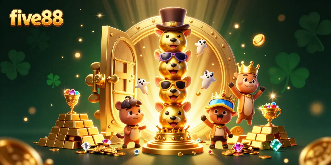 Experience winning moments with five88 in this vibrant casino-themed illustration.