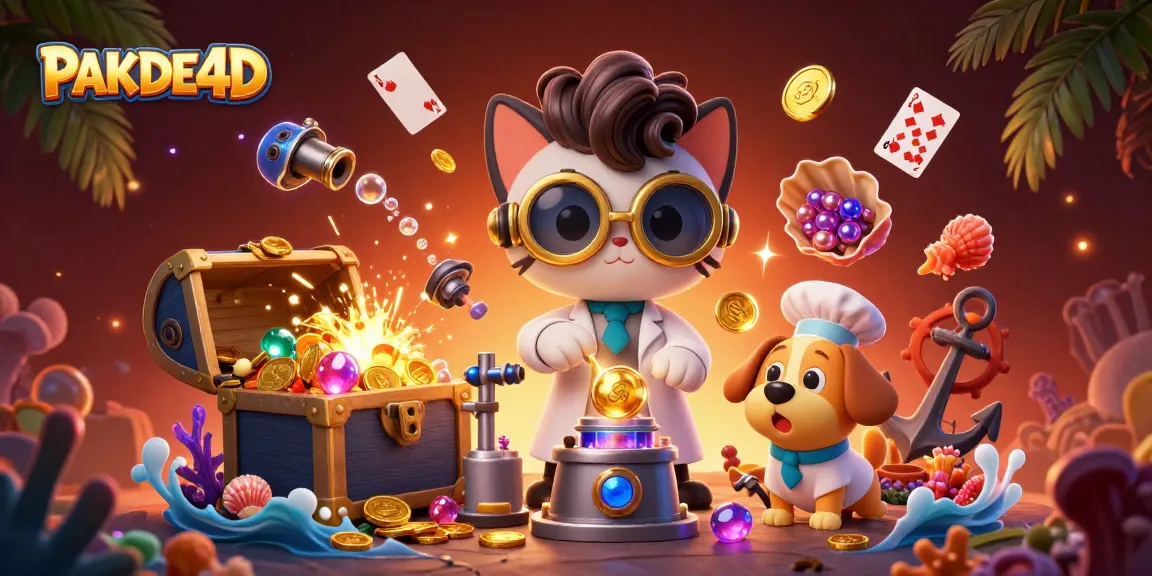 Gameplay di PAKDE4D dengan karakter kartun ilmuwan kucing dan anjing asisten, menampilkan suasana yang ceria dan interaktif dalam dunia game togel.
