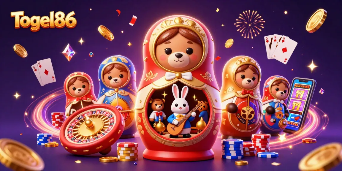 Experience the excitement of Togel86 with cartoon characters in a vibrant casino scene full of action!