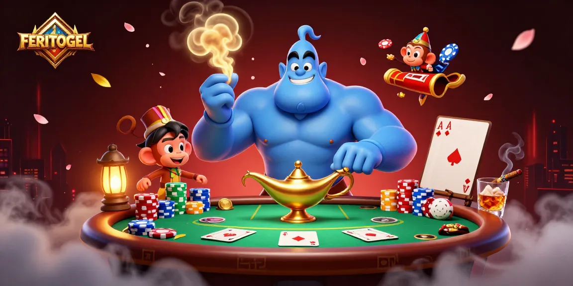 Catch the thrill of FERITOGEL with a lively 3D scene featuring casino elements and characters.