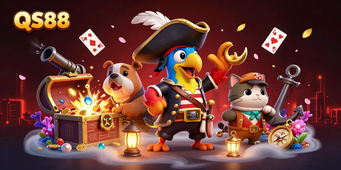Experience thrilling wins at QS88 in this vibrant 3D casino scene with dynamic game elements.