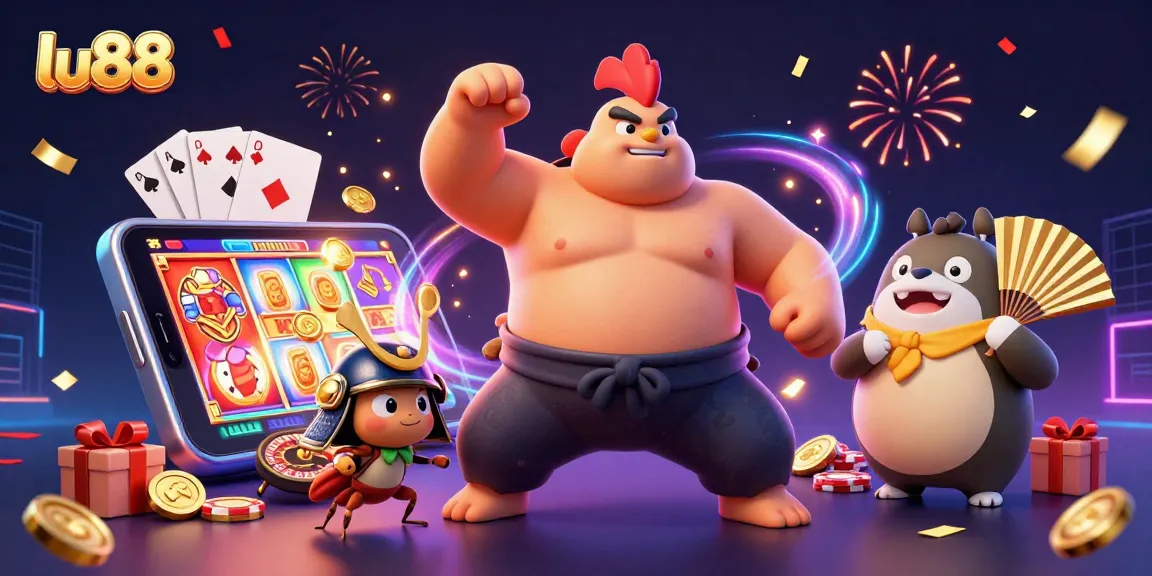 Experience thrilling jackpots at lu88 with a vibrant scene featuring powerful characters and exciting game elements.