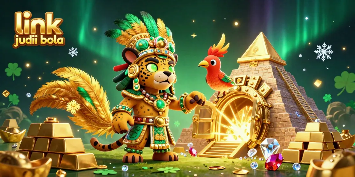 Bet on link judi bola with a vibrant 3D illustration showcasing mythical treasures and gambling elements.
