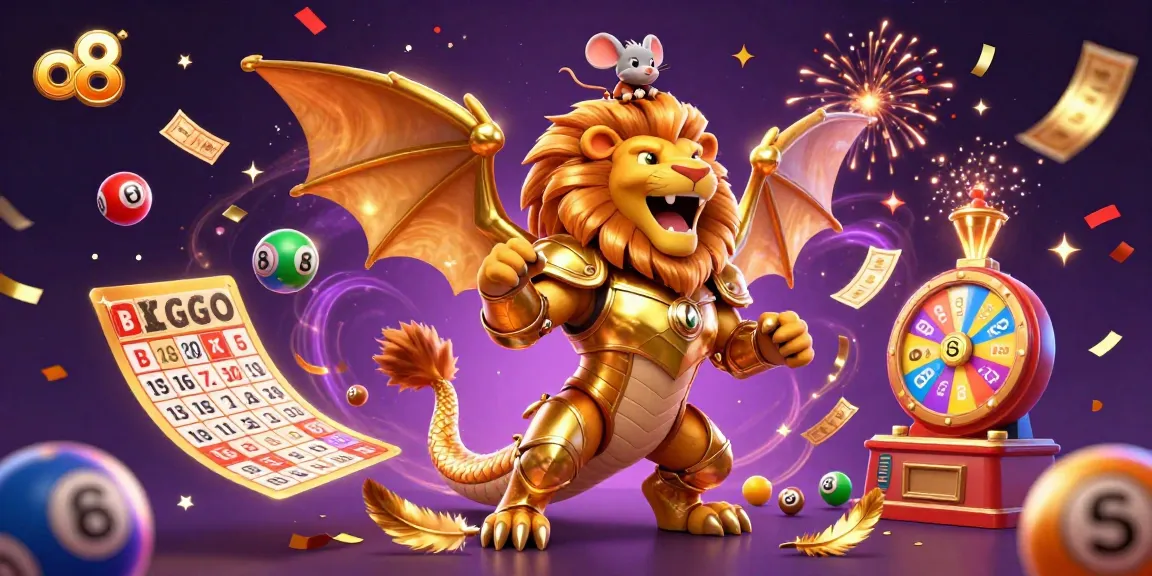 Experience thrilling adventures with o8 as colorful lottery balls rain down in a vibrant casino scene.
