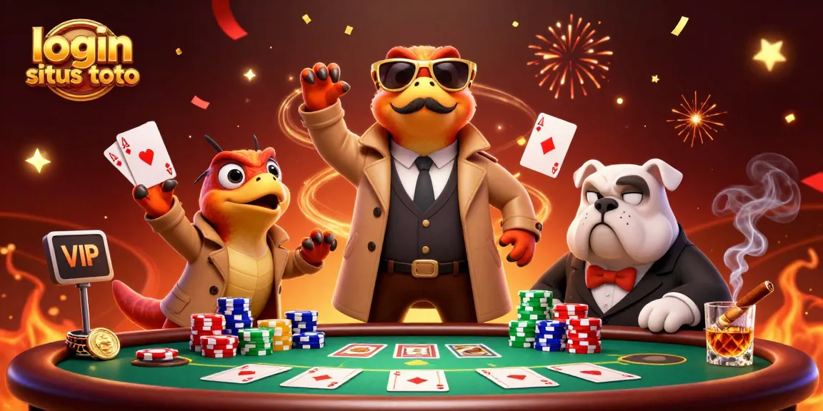 Engage with the login situs toto experience as playful raptors attempt to access a VIP casino lounge.