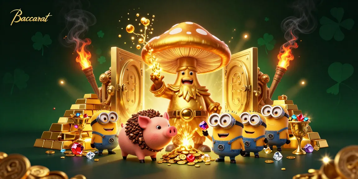 Baccarat players will enjoy a magical scene with a golden wizard, treasure, and glowing gems.