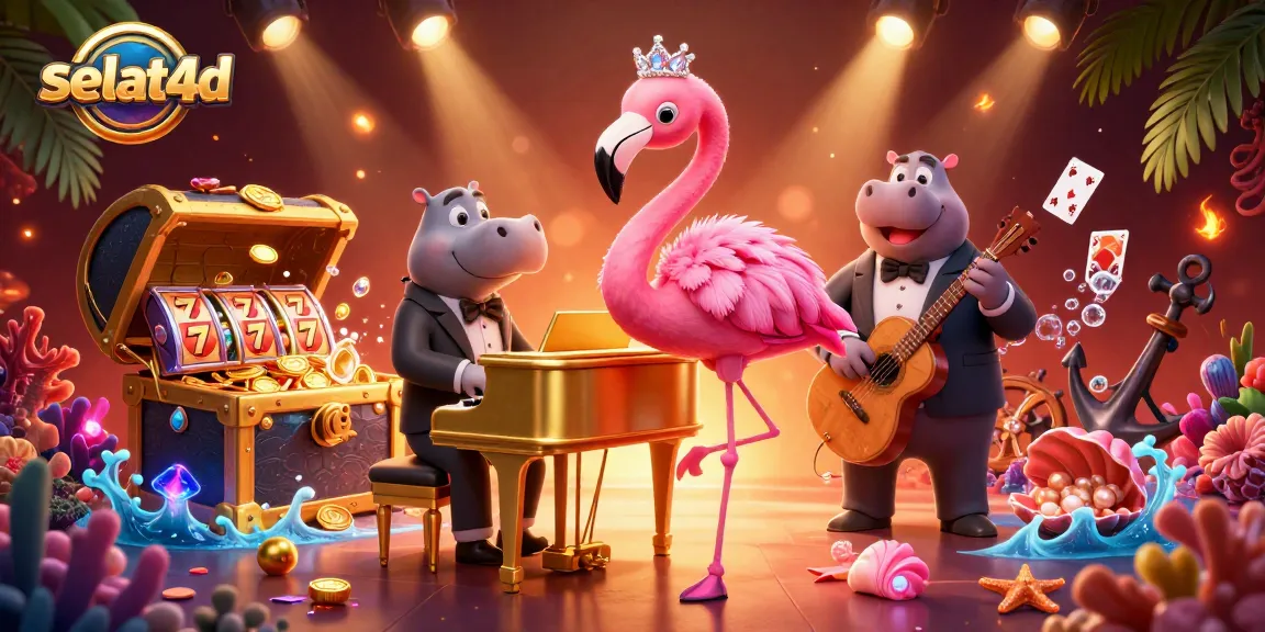 Experience the thrilling selat4d slots action with a vibrant neon flamingo and casino elements.