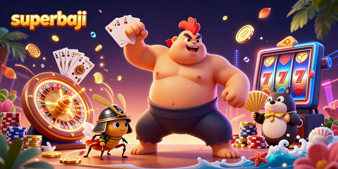 Experience thrilling gameplay at superbaji with a dynamic casino scene featuring a powerful rooster and samurai cricket.