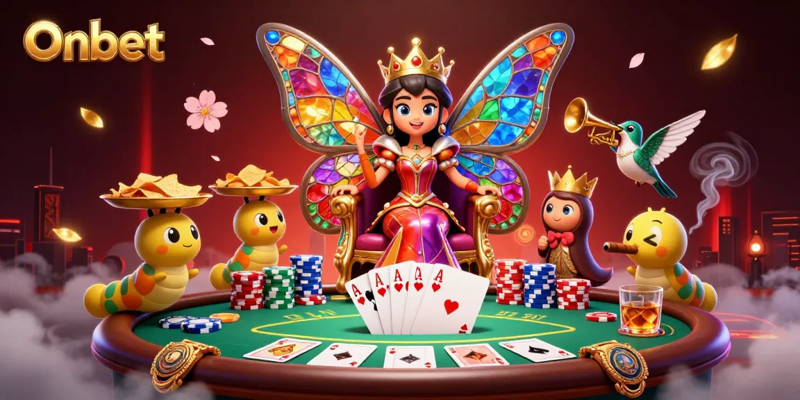 Experience thrilling poker action with Onbet's colorful characters and dynamic casino elements.