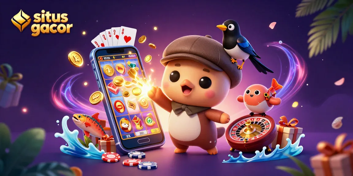 Engage in situs gacor with vibrant casino elements, including 3D characters and game features.