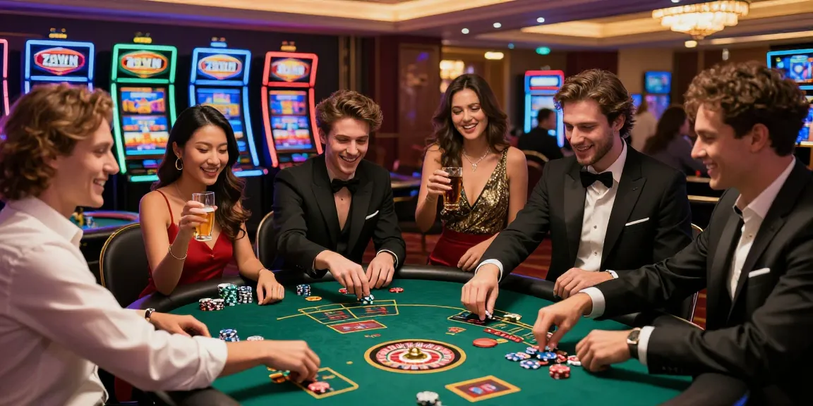 Friends enjoying a thrilling gaming night at a casino celebrating the excitement of 78win com.
