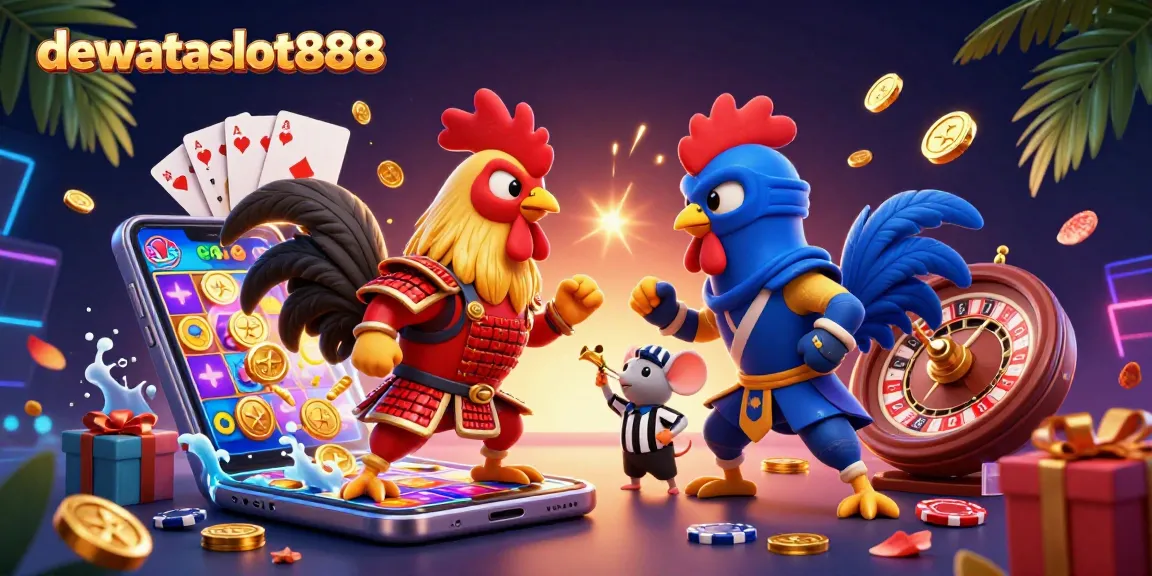 Jelajahi keseruan di dewataslot888 dengan pertarungan ayam kartun dan permainan slot yang penuh keberuntungan.