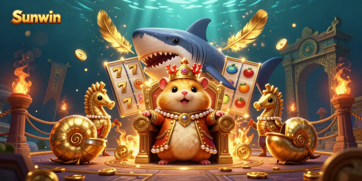 Win big at Sunwin with a golden hamster king and extravagant casino scene.