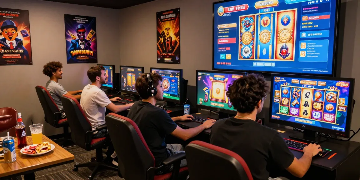Pengalaman bermain slot jackpot yang mendebarkan dengan pemain beragam terlibat dalam permainan di platform modern.
