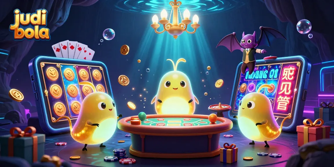 Experience judi bola excitement in a vivid casino scene lit by glowworms, featuring dynamic gaming elements.