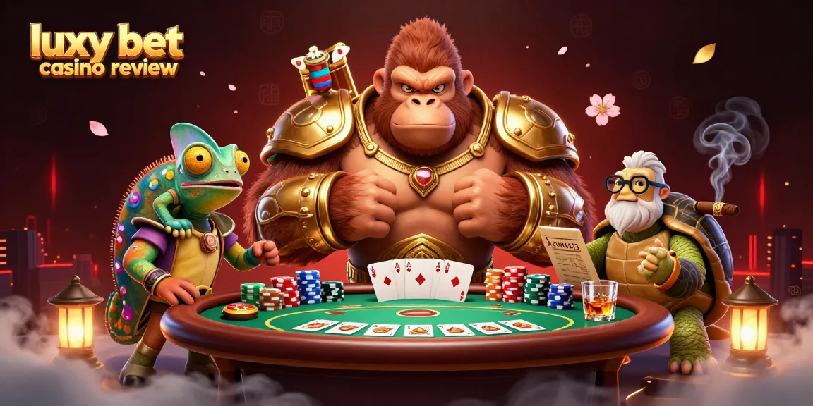 Engage with luxy bet casino review through an exciting 3D scene featuring poker elements and vibrant characters.