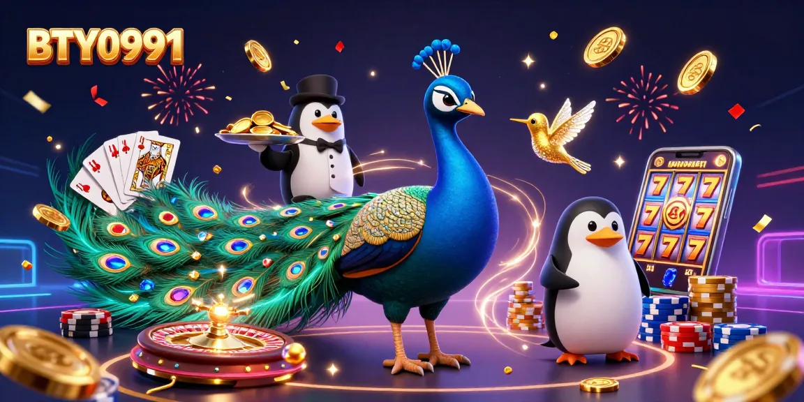 Bet on big wins with BTY0991, featuring colorful gaming elements and celebratory characters.