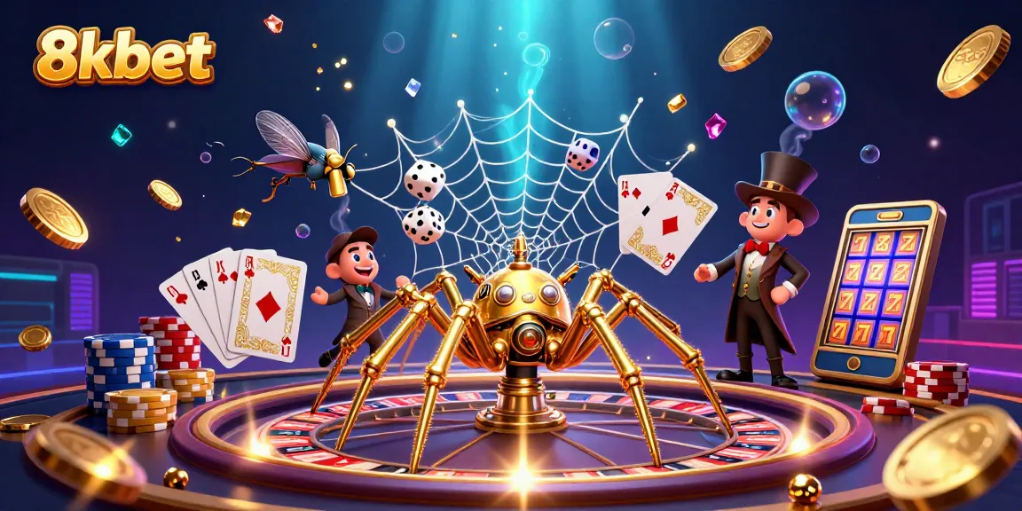 Experience thrilling gaming moments with 8xbet's captivating golden spider web and immersive casino elements.