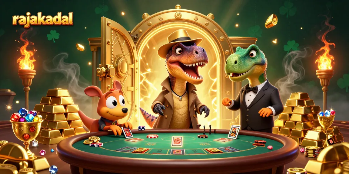 Permainan rajakadal di kasino online terlihat seru dengan karakter dinosaurus yang unik di meja blackjack.